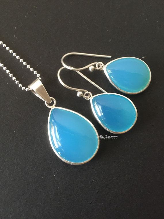 Blue chalcedony jewelry sets sterling
