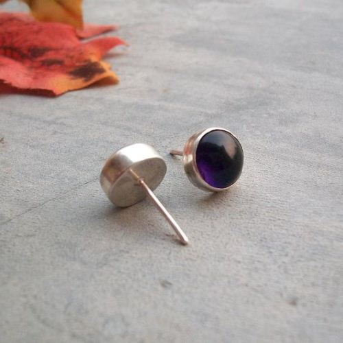 10mm natural amethyst stud earrings, February birthstone silver jewelry
