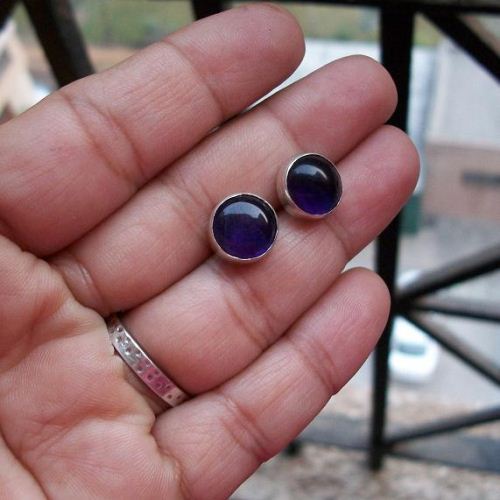 10mm natural amethyst stud earrings, February birthstone silver jewelry