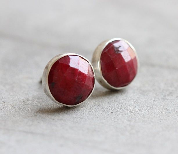 10mm ruby stud earrings genuine