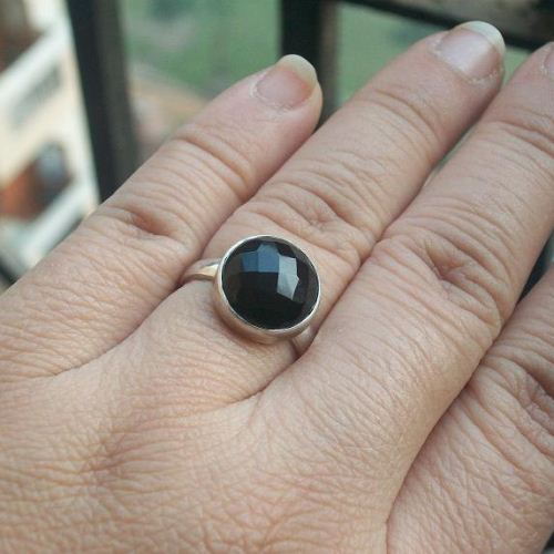 12mm round black onyx ring, Sterling silver gemstone ring gift