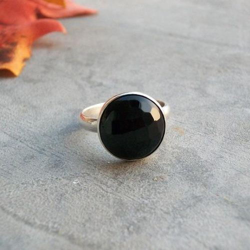 12mm round black onyx ring, Sterling silver gemstone ring gift