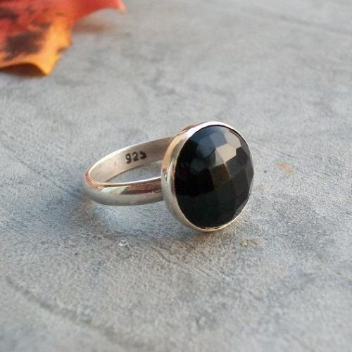 12mm round black onyx ring, Sterling silver gemstone ring gift