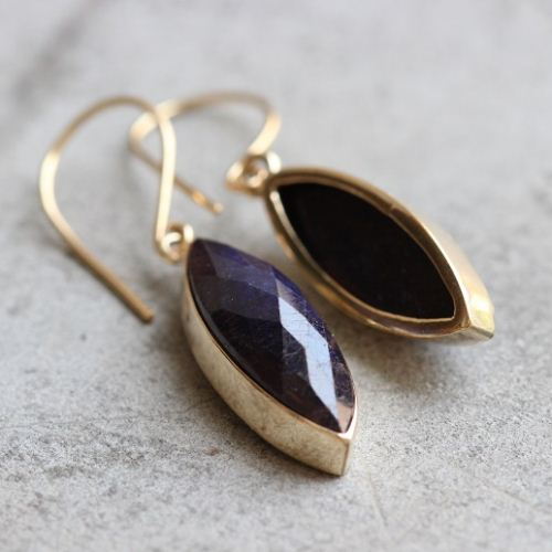 14K Gold Blue sapphire earrings - Dangler earrings - Gemstone earrings