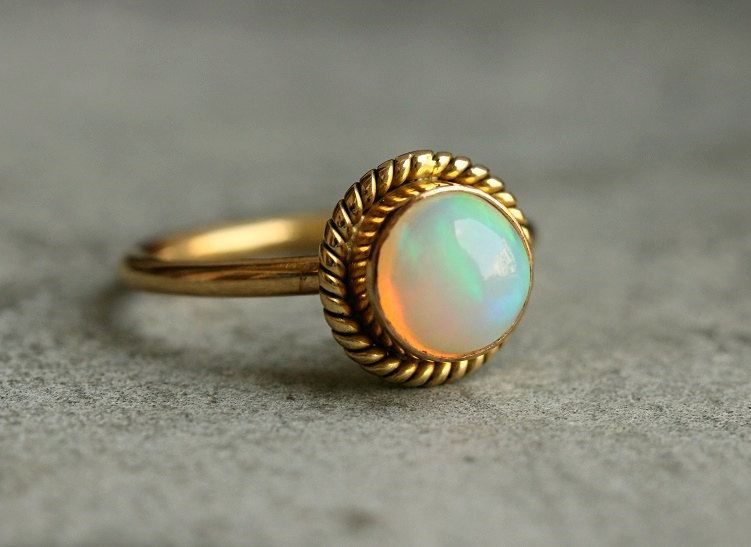 14K Gold proposal ring - Natural opal engagement ring - Gift for her