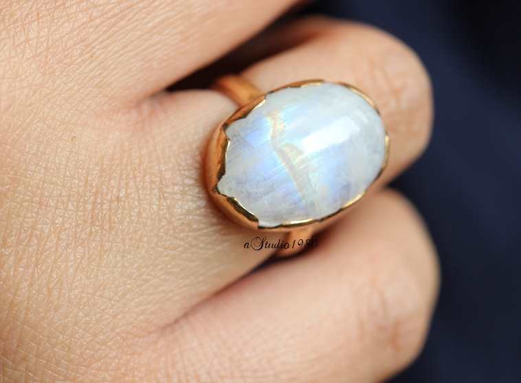 14K gold moonstone ring - Rainbow Moonstone Ring - engagement