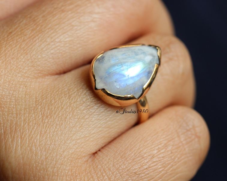 14K gold moonstone ring - Rainbow Moonstone Ring - engagement