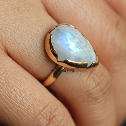 14K gold moonstone ring - Rainbow Moonstone Ring - engagement