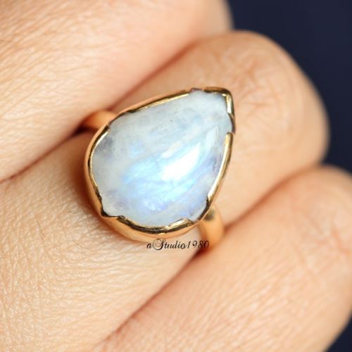 14K gold moonstone ring - Rainbow Moonstone Ring - engagement