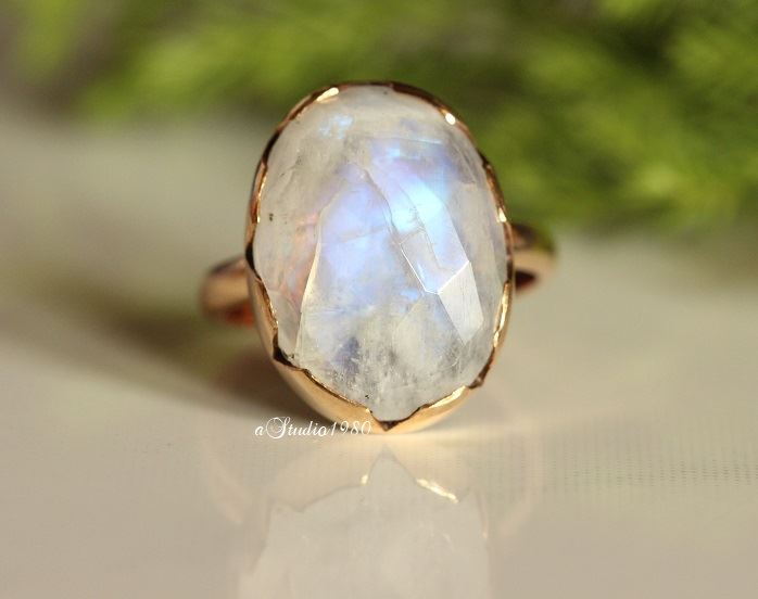 14K gold moonstone ring - Rainbow Moonstone Ring - engagement
