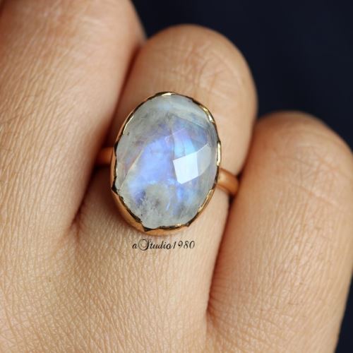 14K gold moonstone ring - Rainbow Moonstone Ring - engagement