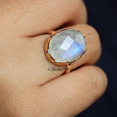 14K gold moonstone ring - Rainbow Moonstone Ring - engagement