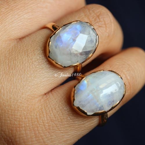 14K gold moonstone ring - Rainbow Moonstone Ring - engagement