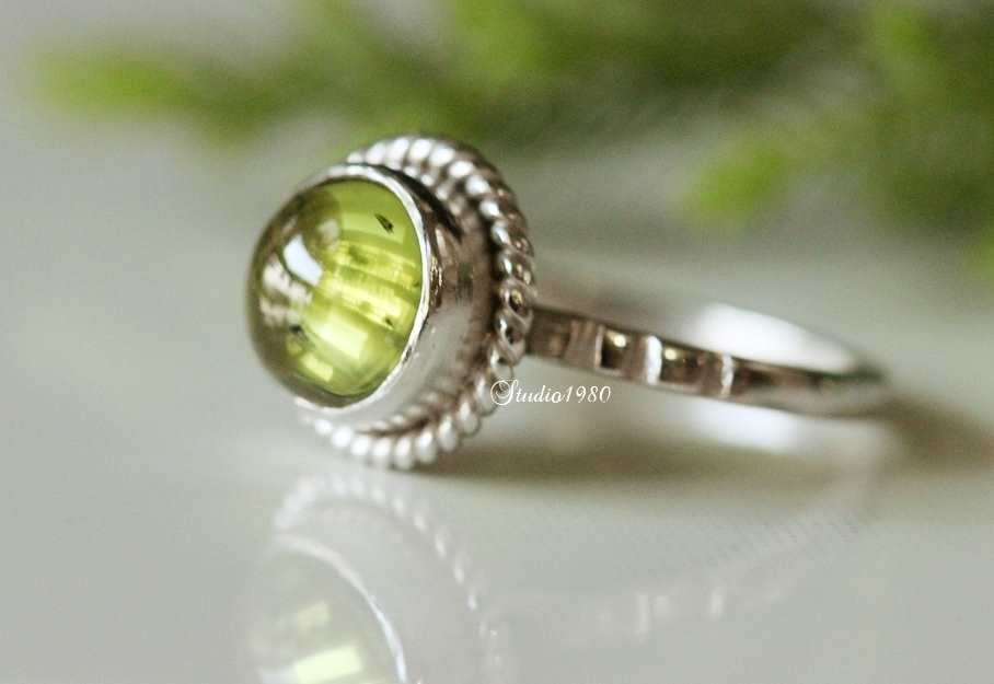 14K white gold Peridot ring - dainty gold ring - engagement ring