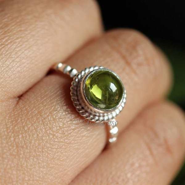 14K white gold Peridot ring - dainty gold ring - engagement ring