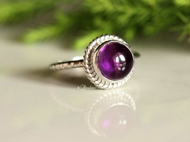 14K white gold amethyst ring - dainty gold ring - engagement 