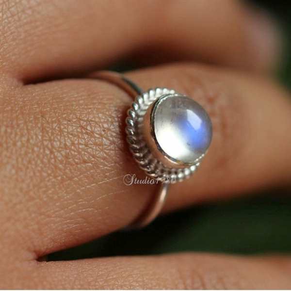 14K white gold moonstone ring - dainty gold ring - engagement 