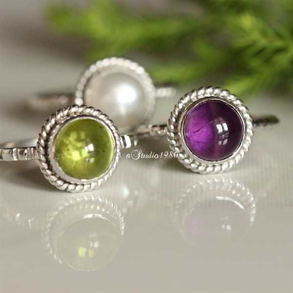 14K white gold pearl ring - dainty gold ring - engagement ring