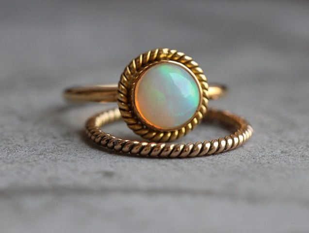14k Gold Opal ring - Engagement wedding ring - October birthstone ring