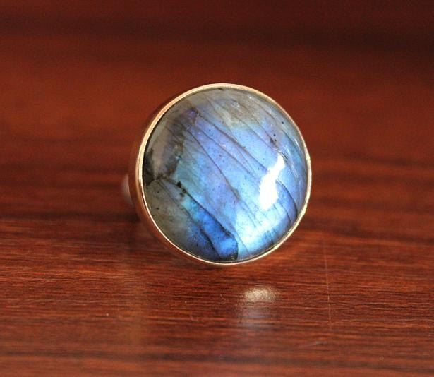 14k Gold labradorite ring, Two tone ring