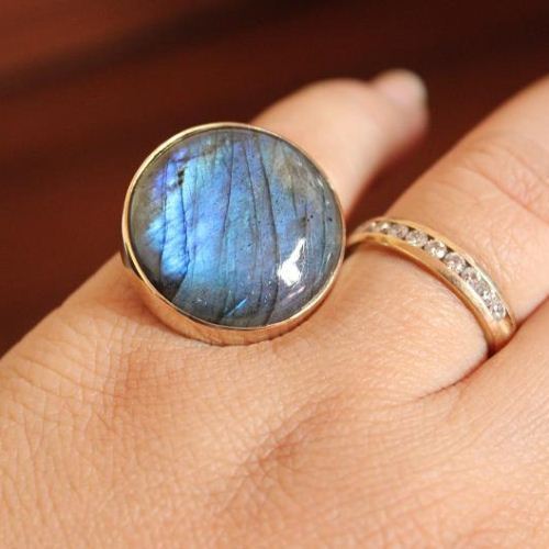 14k Gold labradorite ring, Two tone ring
