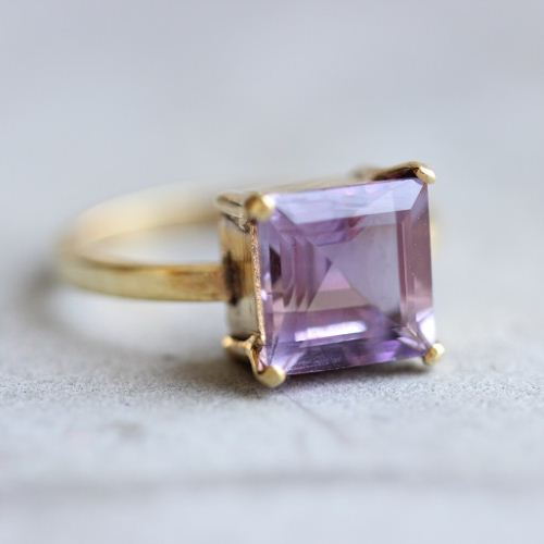 18K Gold amethyst ring, Natural amethyst ring, Engagement ring 
