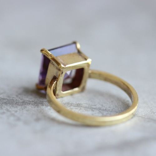 18K Gold amethyst ring, Natural amethyst ring, Engagement ring 