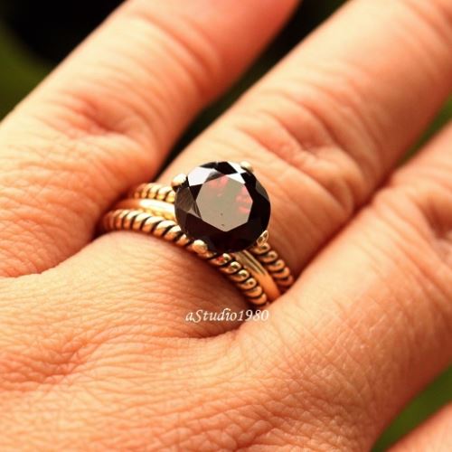 Artisan 18K Gold Garnet ring, Birthstone Ring,handmade stack ring