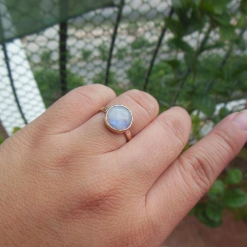 18K Gold Moonstone ring, Natural Rainbow moonstone engagement ring