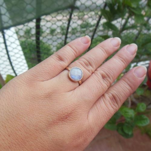 18K Gold Moonstone ring, Natural Rainbow moonstone engagement ring