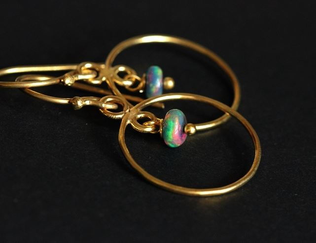 18K Gold Opal Earrings Bridal