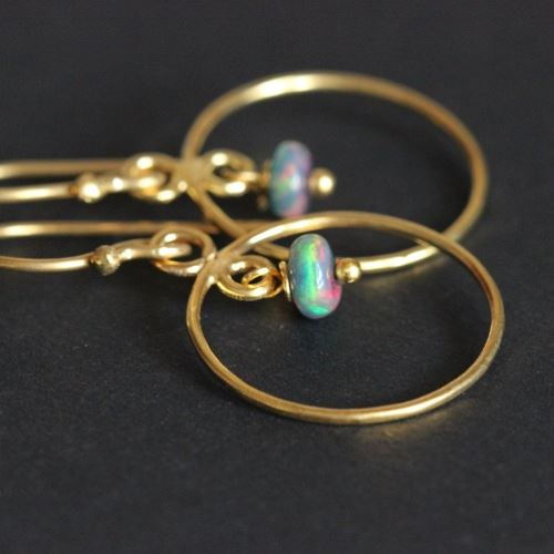 18K Gold Opal Earrings - Bridal Opal Earrings - Artisan circle Earring