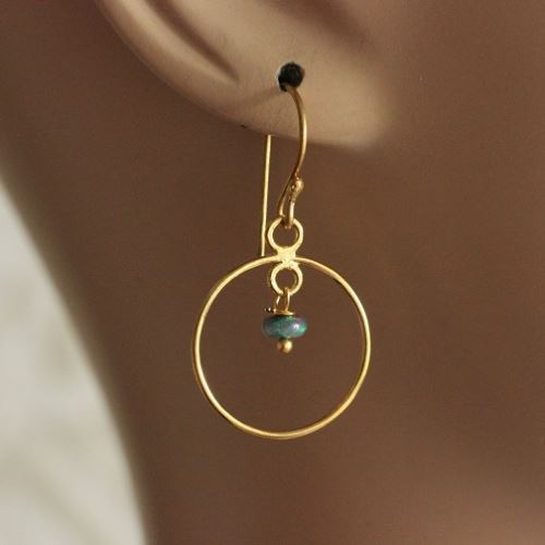 18K Gold Opal Earrings - Bridal Opal Earrings - Artisan circle Earring