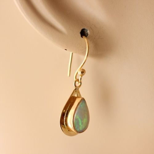 18K Gold opal earrings, Natural opal earrings, Artisan earrings