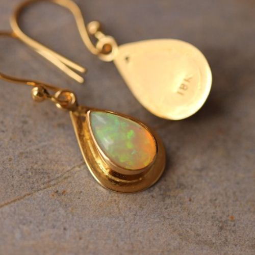 18K Gold opal earrings, Natural opal earrings, Artisan earrings