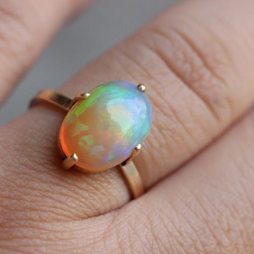 18K Gold Opal ring, Natural Opal Engagement ring