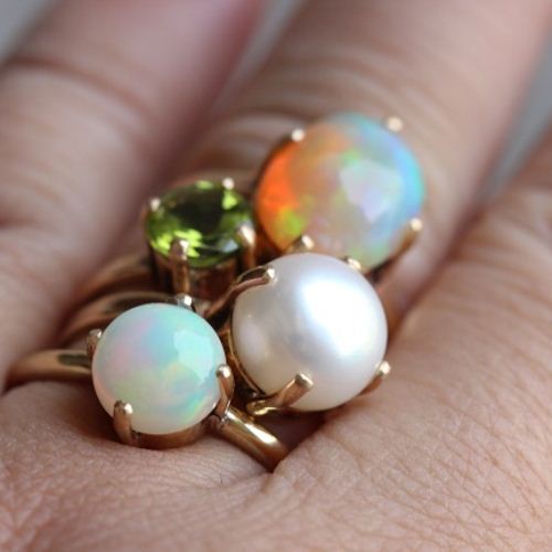 18K Gold Opal ring, Natural Opal Engagement ring