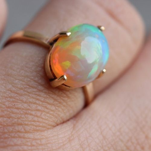 18K Gold Opal ring, Natural Opal Engagement ring
