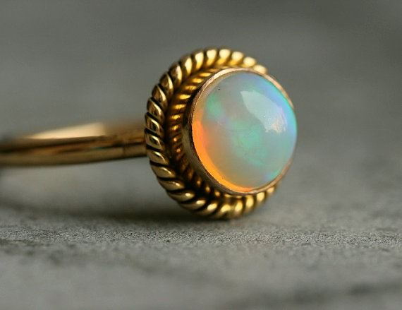 18K Gold Opal ring, Natural Opal Engagement ring, Artisan gift for her