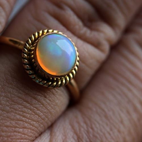 18K Gold Opal ring, Natural Opal Engagement ring, Artisan gift for her