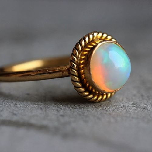 18K Gold Opal ring, Natural Opal Engagement ring, Artisan gift for her