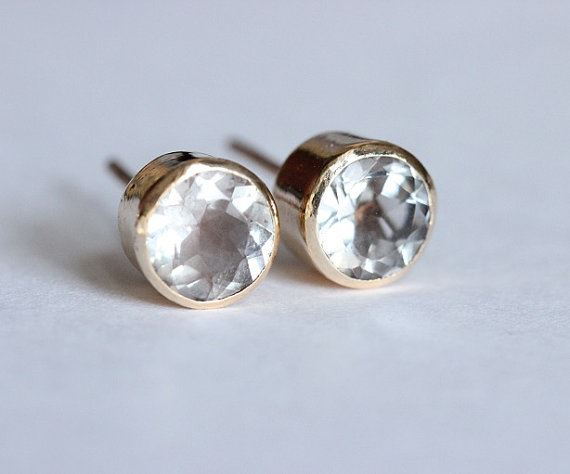 18K gold natural crystal stud earrings - Handmade bridal jewelry gift
