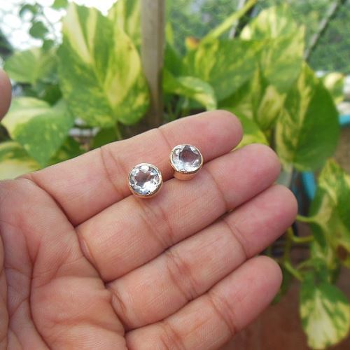 18K gold natural crystal stud earrings - Handmade bridal jewelry gift