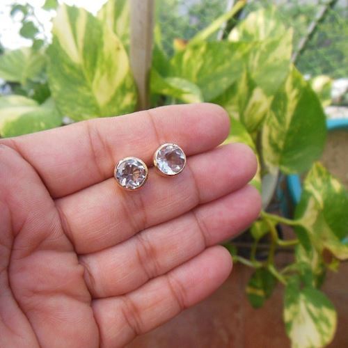 18K gold natural crystal stud earrings - Handmade bridal jewelry gift