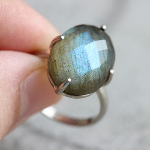 18K white Gold Labradorite ring, Engagement proposal ring