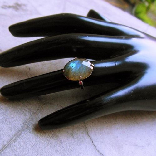 18K white Gold Labradorite ring, Engagement proposal ring