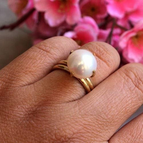 18k Gold Pearl ring - Wedding ring - Engagement ring - Gift for her