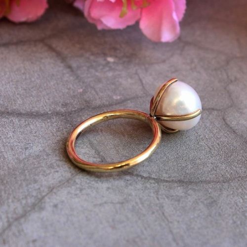 18k Gold Pearl ring - Wedding ring - Engagement ring - Gift for her