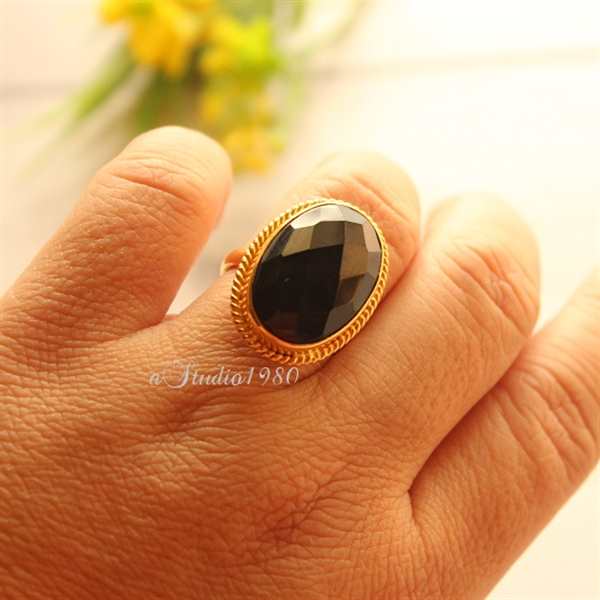18k Gold Statement ring, black onyx Ring, Artisan handmade ring