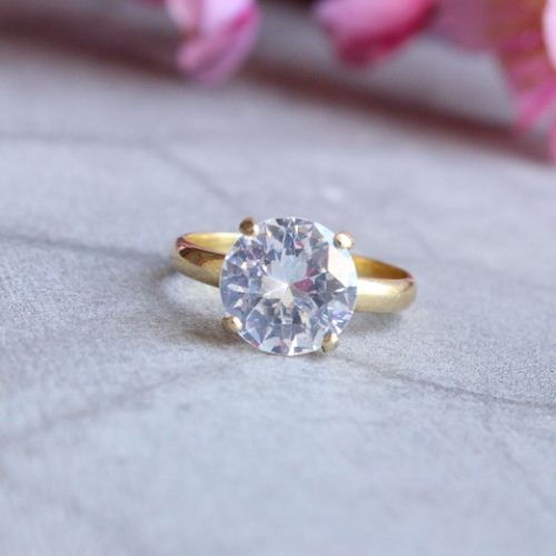 18k Gold ring, White topaz wedding ring engagement ring 